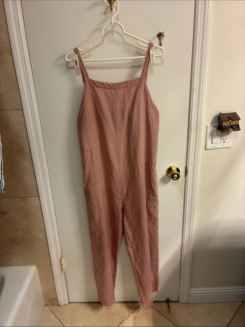 LACAUSA Dusty Rose Cotton/Linen-Blend Strap Jumpsuit Sz M